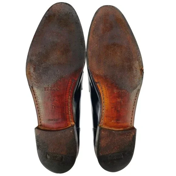 Vintage Bally Italy Navy Blue Leather Dress Shoes Mens 11.5 Penny Loafers Morris - Picture 3 of 11